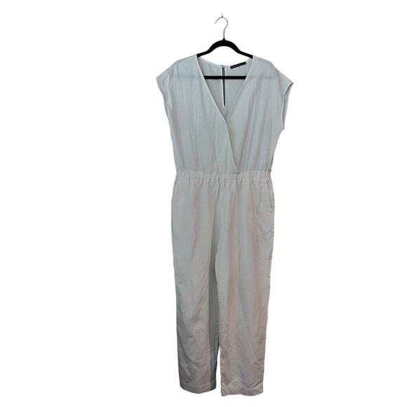 A&F Abercrombie and Fitch Short Sleeve Linen Blend Jumpsuit Butter Yellow Large - Picture 1 of 9